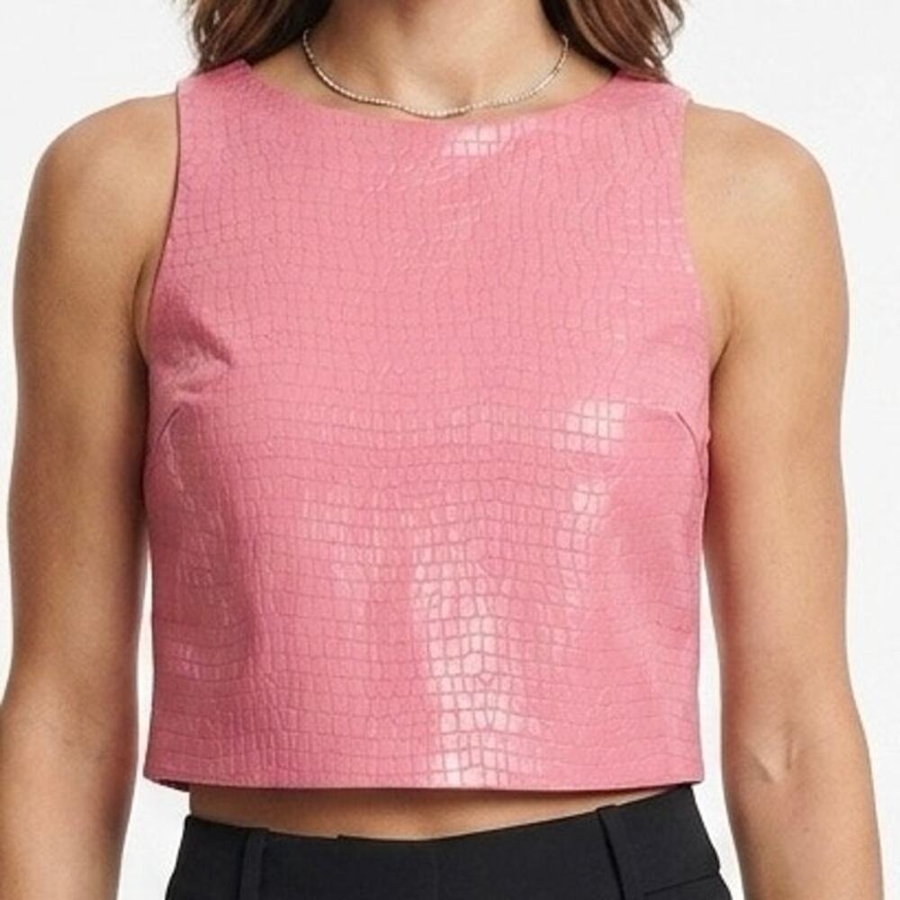 Alice + Olivia Pink Croc Embossed Faux Leather Sleeveless Top Blouse Size 14